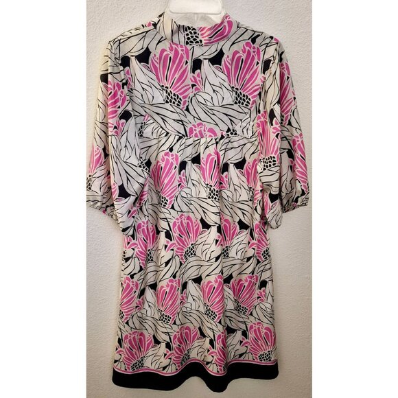 Banana Republic 100% Silk Printed Puff Sleeve Relaxed Fit Shift Dress Sz M EUC - Picture 7 of 7